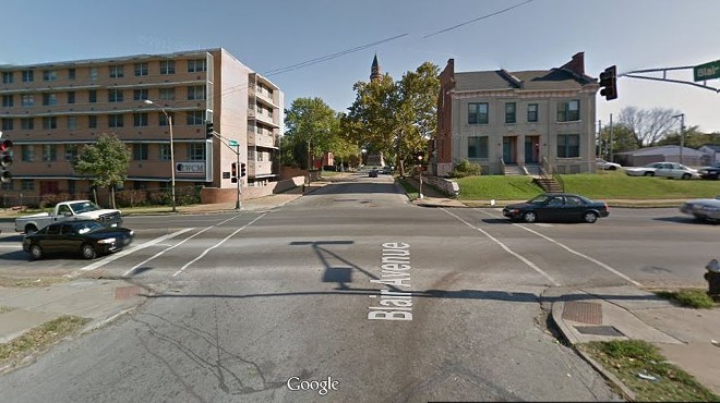 The intersection of Blair and Grand, where the shooting occurred.