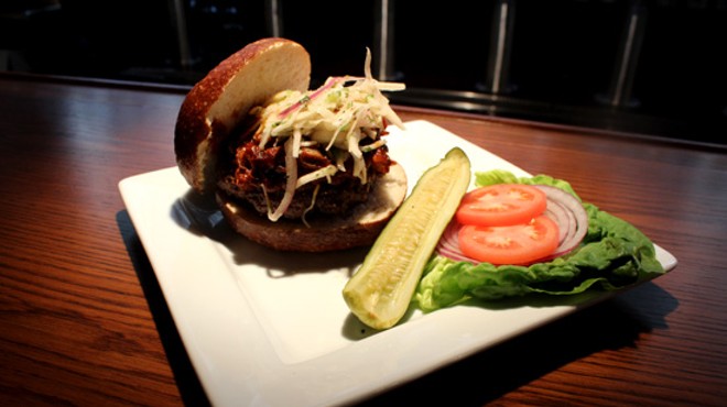The "Carolina" burger, topped with pulled pork, at Baileys' Range