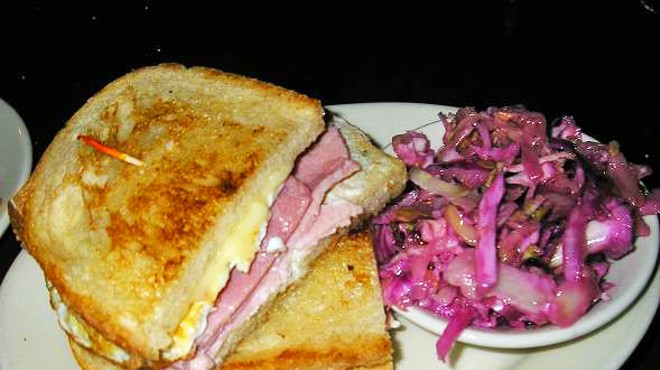 Schlafly Tap Room's Fried Egg and Ham Toastie, with side of vinegar slaw