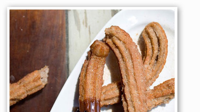 &nbsp;&nbsp;&nbsp;&nbsp;&nbsp;&nbsp;&nbsp;Cinnamon-coated churros with chocolate sauce at Mission Taco. | Jennifer Silverberg