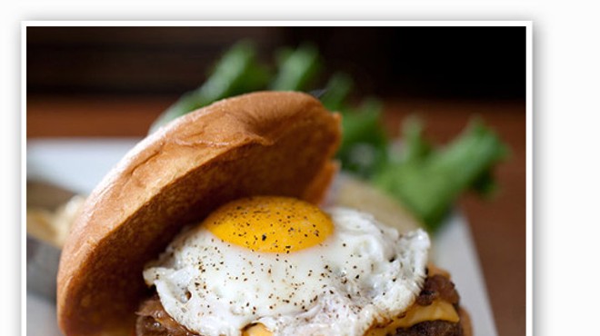 &nbsp;&nbsp;&nbsp;&nbsp;&nbsp;&nbsp;&nbsp;The "Breakfast of Champions" burger from Five Star, with a sunny-side-up egg, American &nbsp;&nbsp;&nbsp;&nbsp;&nbsp;&nbsp;&nbsp;cheese, roast tomato-bacon jam and hollandaise sauce. | Jennifer Silverberg