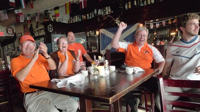 Netherlands fans cheer for goals...and pasties.