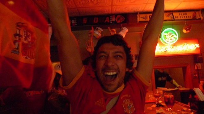 Javier Mendoza goes loco after Spain's winning goal.