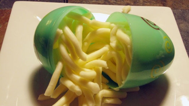Provel cheese (in a plastic Easter egg)