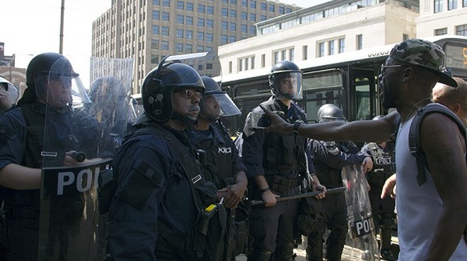 Police and protesters face off in September 2017.