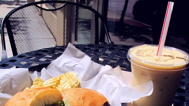 The portabella mushroom sandwich and peach sensation smoothie at OR Smoothe & Cafe.