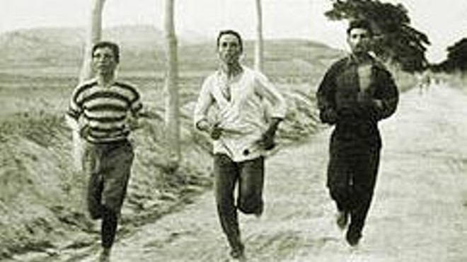 The Olympic marathon in 1896. Things aren't so primitive now.