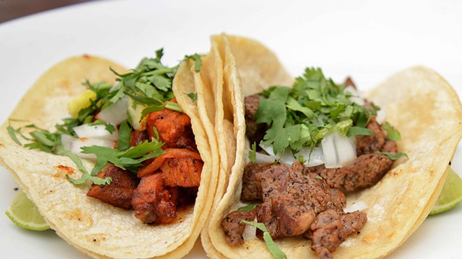 Tacos al pastor (pork loin) and res (beef) tacos are cheap and tasty around $3.