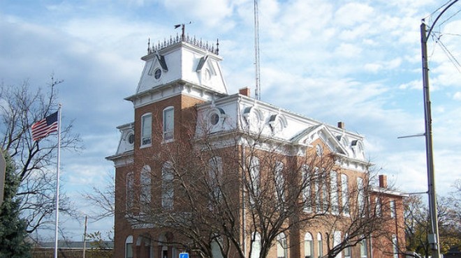 The courthouse in Salem, Missouri. Now that the county commission has changed its mind, flags will remain at full mast even on the 26th of the month.
