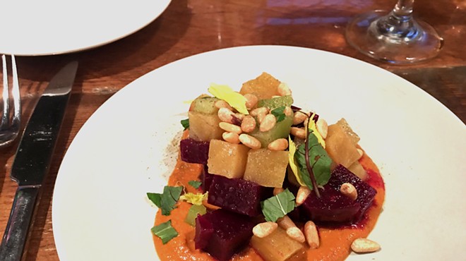 Beet salad with pine nuts.
