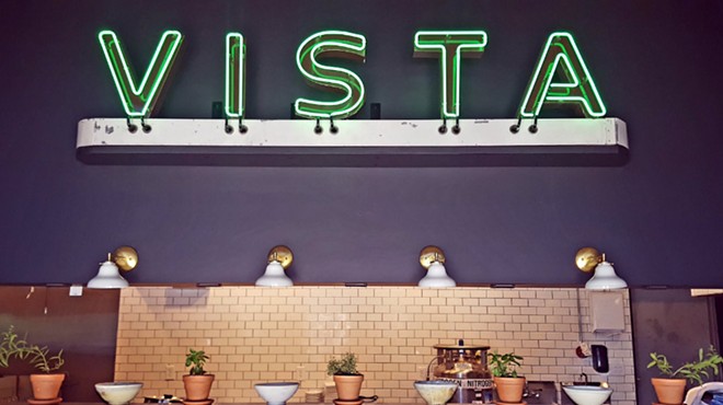 VISTA Ramen got its name from the neon sign that greets customers as they walk into the ramen house. Jeremy and Casey Miller, two of VISTA's three owners, asked a friend for a one word neon sign for the restaurant, and VISTA earned its name.