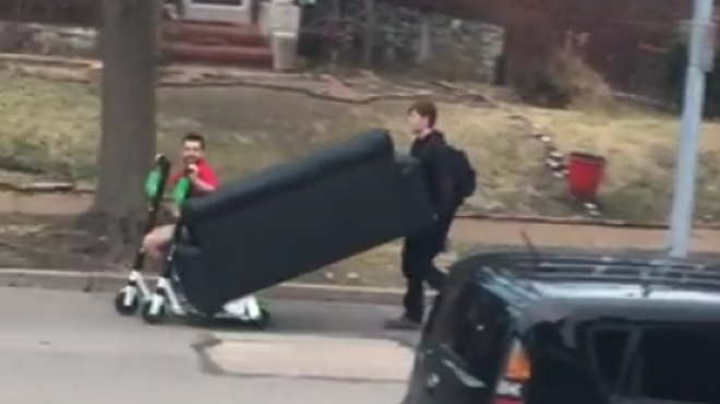 Local Legends Use Lime Scooters to Move Couch Across South St. Louis
