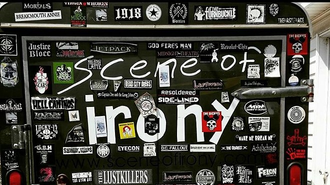 Scene of Irony's sticker-covered trailer certainly stands out in a crowd.
