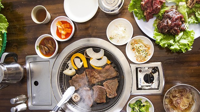 Guests can grill their own meat on Wudon's tabletop barbecues.