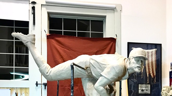 "It's like a ballet step," sculptor Harry Weber says of Adam Wainwright's follow-through, now depicted in statue form.