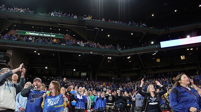 Blues fans filled Busch Stadium to watch the Stanley Cup last week.