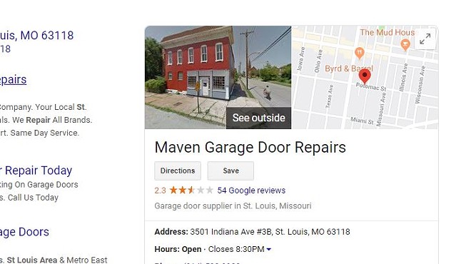 A now-deleted listing showed a fake address for Maven Garage Door Repairs.