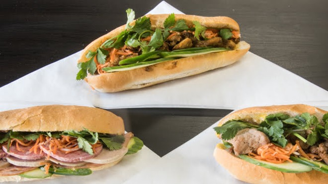 Sandwiches pictured from left to right: the Saigon Classic, grilled pork and lemongrass chicken.