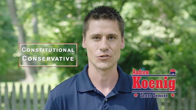 Missouri Senator Andrew Koenig, shown here in a campaign video, invoked the "[trans] kids say the darnedest things" argument yesterday.
