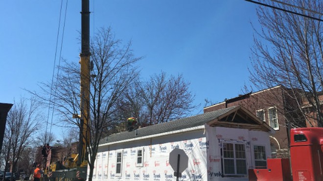The second floor of a pre-fab home made its way through Tower Grove East on Thursday morning.