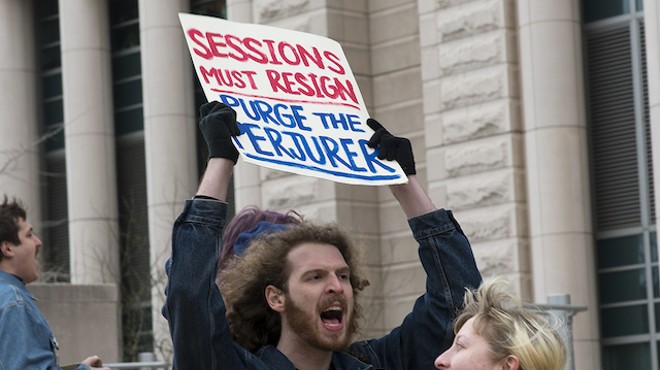 A protester in front of the federal courthouse had some choice words for Jeff Sessions.
