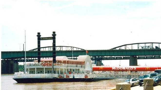 The Floating McDonald's in its glory days on the riverfront.