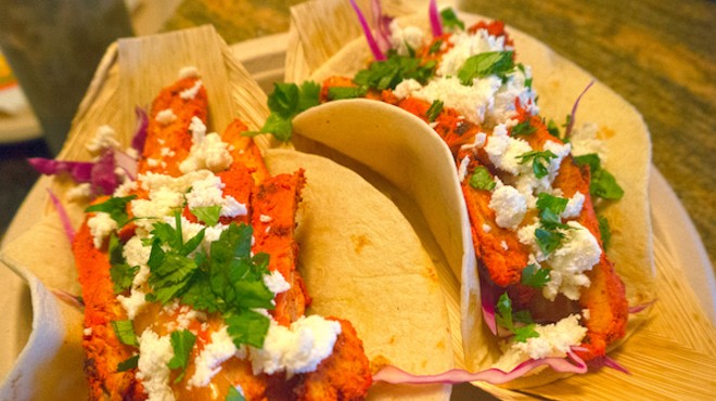 The chicken tandoori tacos offered by Taco Buddha's catering operation.