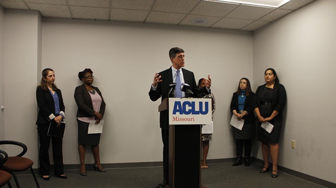 Jeffrey Mittman, executive director for ACLU of Missouri delivers closing remarks at a press conference regarding the ACLU's new report, "From School to Prison: Missouri's Pipeline of Injustice."