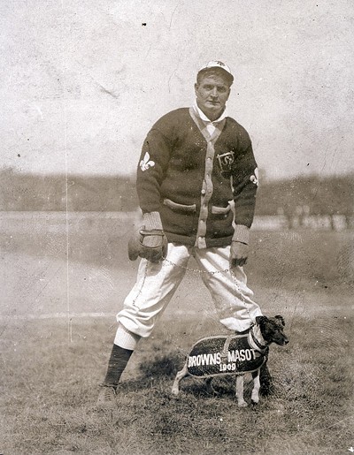 St. Louis Browns' pitcher Rube Waddel with the team mascot in 1909.