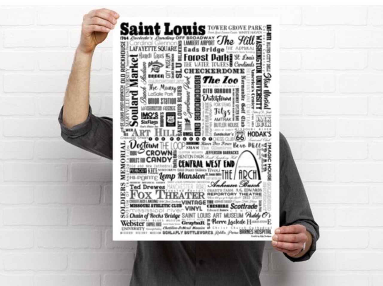 St. Louis Print
If you know someone who loves St. Louis -- no, really loves it -- get them this gift that captures (almost) all the things that make it awesome. This 18x24 print turns the names of favorite local businesses, parks and haunts into one big work of art. Photo courtesy of Kelly Sieckhaus Designs.