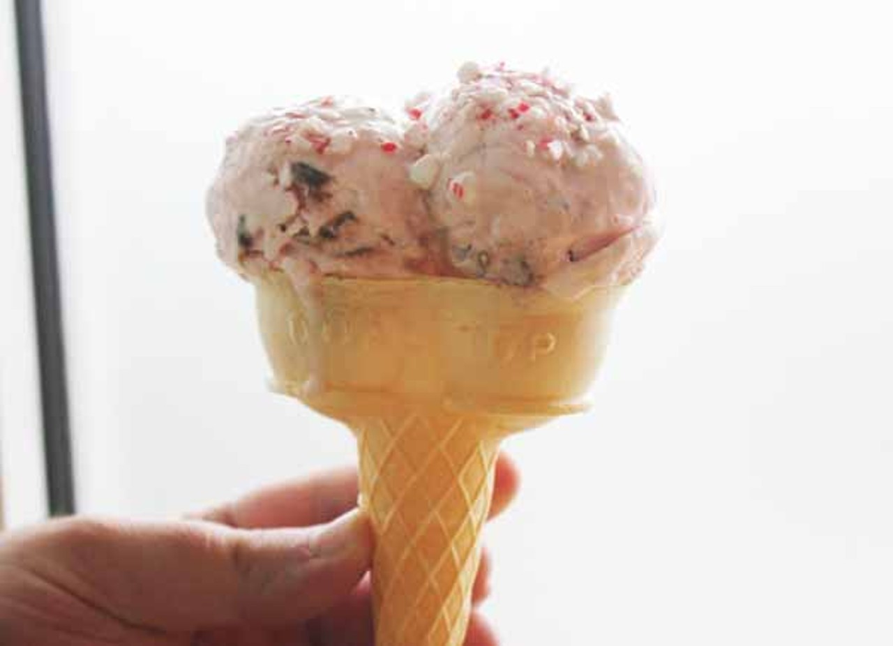 Remember December? Jilly's "Christmas in July" brings pink peppermint ice cream, peppermint candy pieces and a swirl of hot fudge.