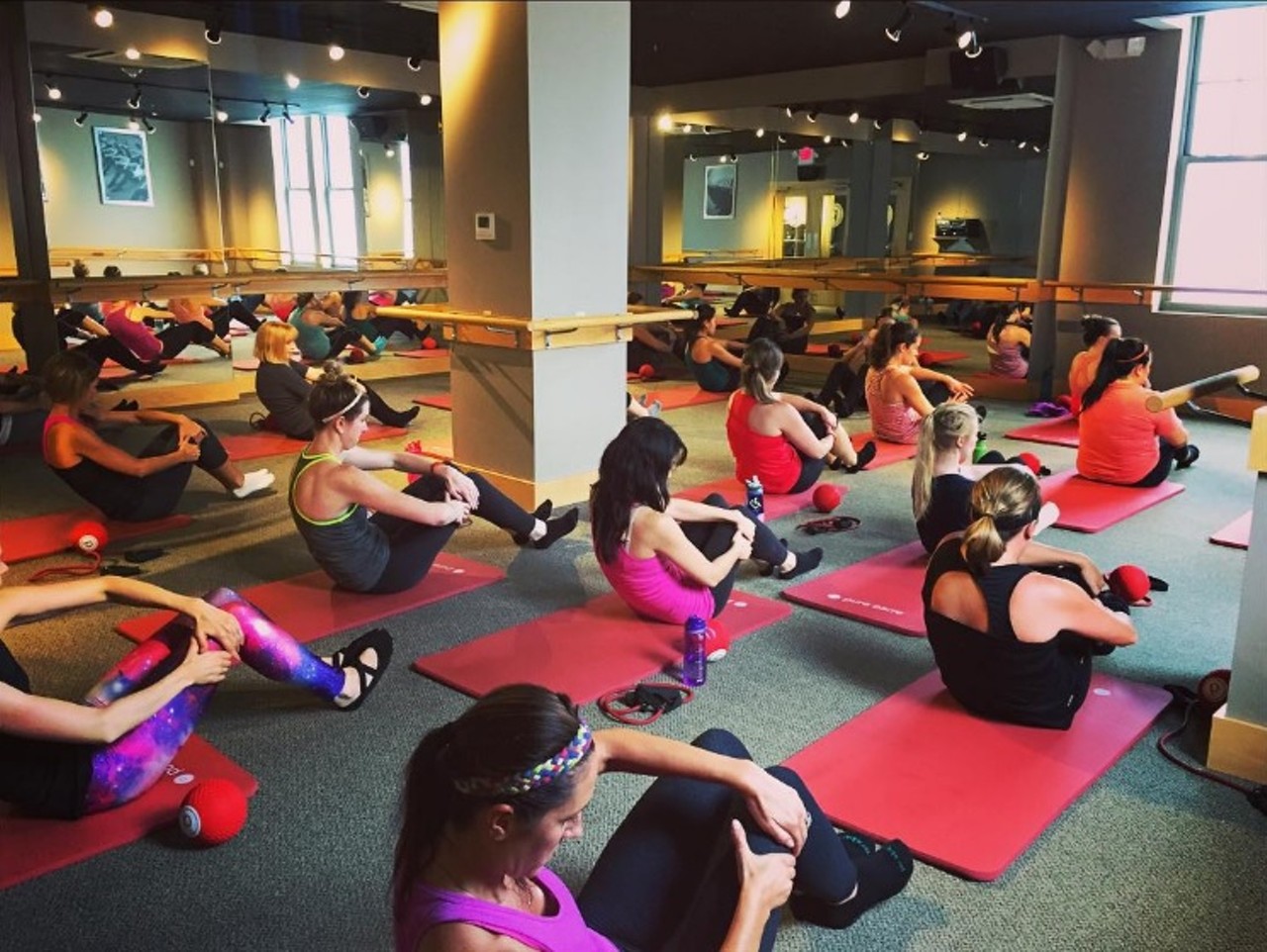 Barre Classes
You can channel your inner childhood dream of being a ballet dancer and apply it to your workout with barre classes. These fitness classes are ballet-inspired and incorporate the barre, as well as occasional mat and light weight exercises. You can find classes like this at Pure Barre (multiple locations). Photo courtesy of Instagram / purebarrestlouis.