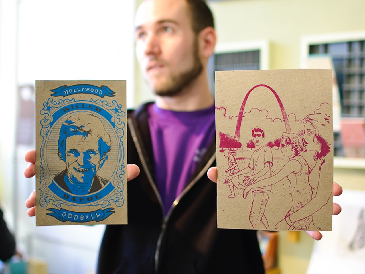 Matthew Elliot, an illustrator and designer formerly hailing from Chicago, shows off two of his medium-sized prints. Willem Dafoe and zombies everywhere should be proud.