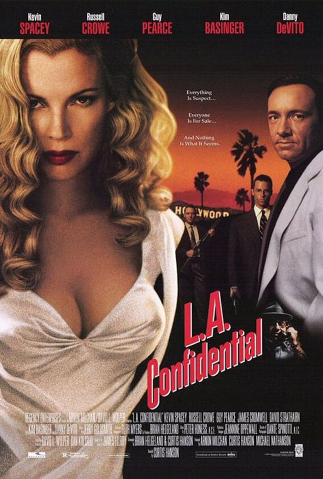 LA Confidential (1997)
Curtis Hanson's adaptation of the James Ellroy best-seller is that rarest of modern Hollywood creations, a crime drama with the brains, sex appeal, humor, danger and action to satisfy all tastes. The best film about Los Angeles since Chinatown.
