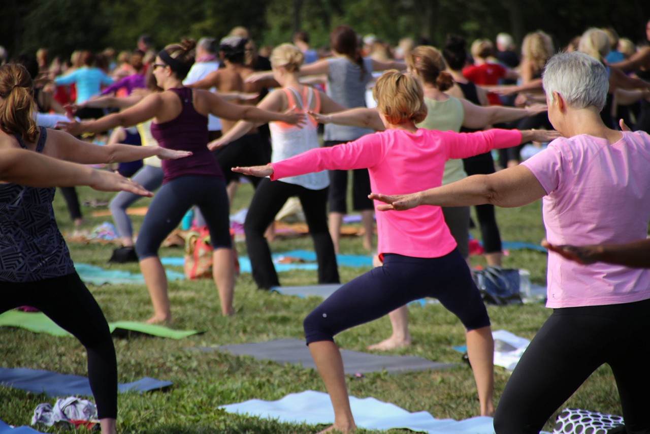 Become a yogi -- or at least pretend to be one.
The Arch, Ballpark Village, Towergrove Farmer's Market and more have a history of hosting free yoga classes when the weather warms up. Namaste, everyone. Photo courtesy of Flickr / Paul Sableman.