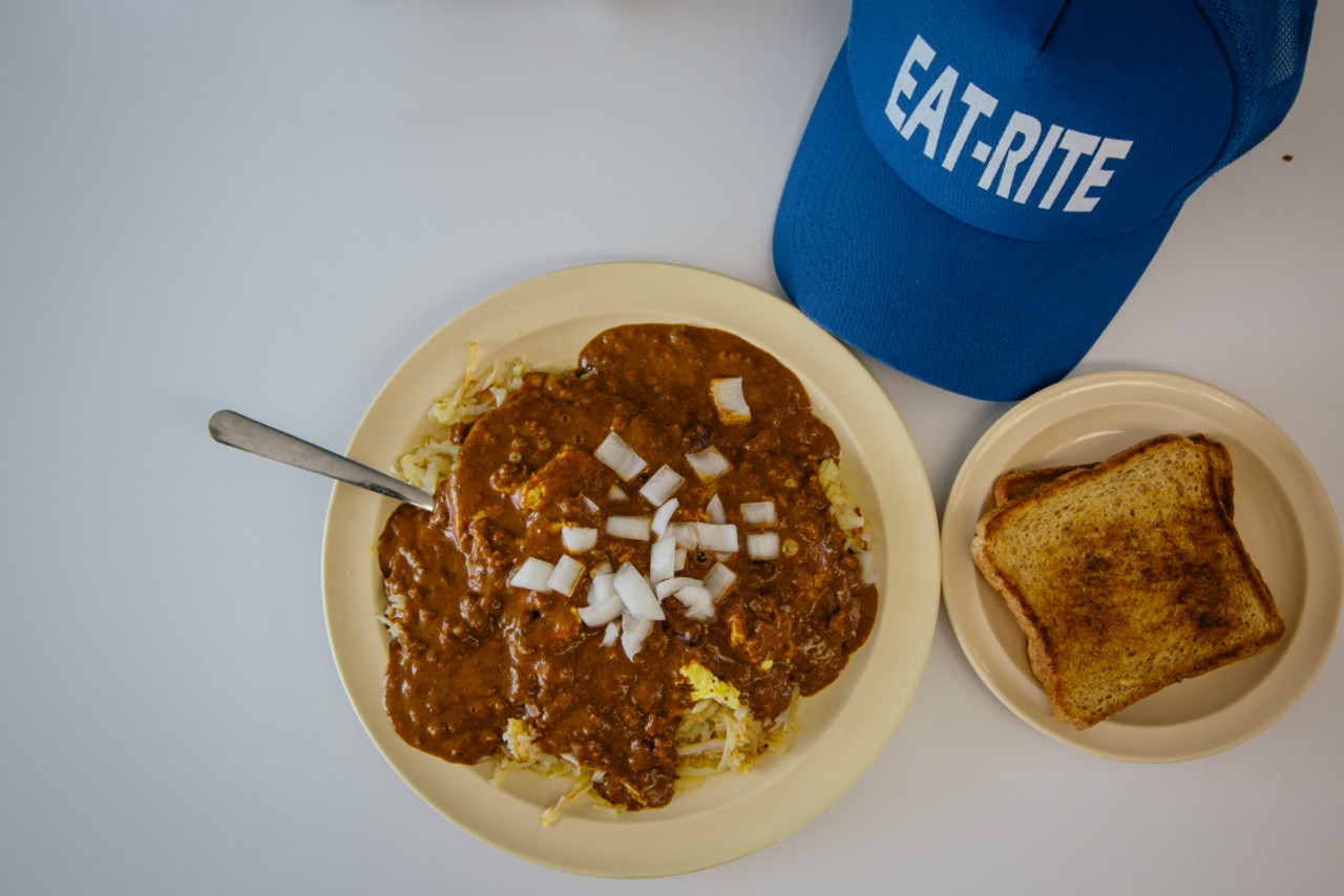 Slinger
A hamburger smothered with eggs, hash browns, chili and cheese may sound like a bad decision, but head to any greasy spoon at 3 a.m., and you won't be the only bleary-eyed patron trying to soak up the booze with a slinger.
Photo credit: courtesy of Eat Rite