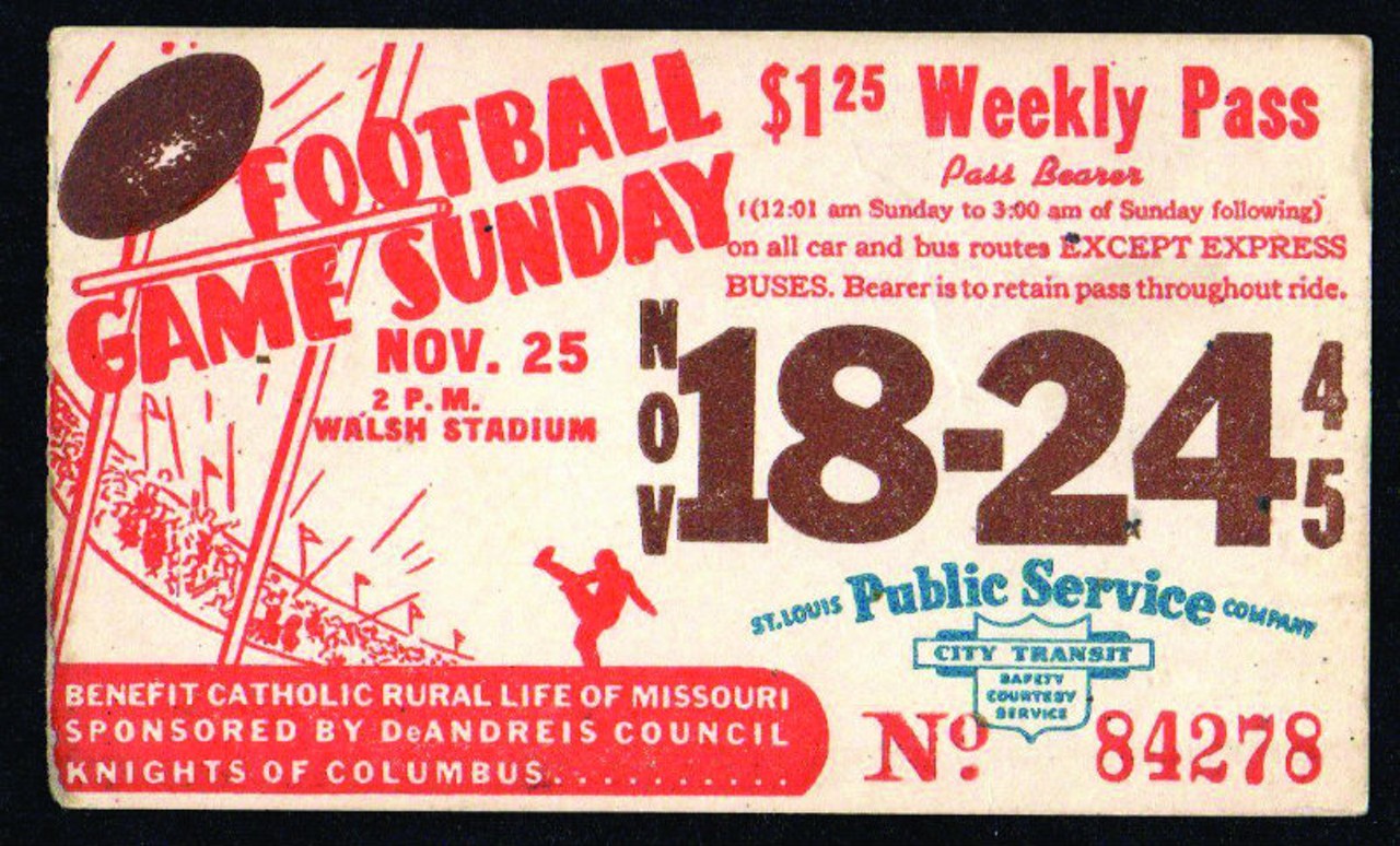 See a rodeo at Walsh Stadium.
Rodeos, the Shrine Circus, stock car racing, and of course, football. Walsh Stadium, located on Oakland Avenue next to St. Louis University High School, was a favorite destination for St. Louisans of all ages. Built in 1930 with a capacity of 15,000, Walsh Stadium is where race fans enjoyed evenings of being splattered by mud flung from midget race cars, where Billiken fullbacks and linebackers crashed into each other, and where children joyed in meeting the Cisco Kid at the Fireman&#146;s Rodeo. But Walsh stood for only about twenty-five years. On September 28, 1956, the final football game between St. Louis University High School and St. Mary&#146;s high school was played. Photo courtesy of Cameron Collins.