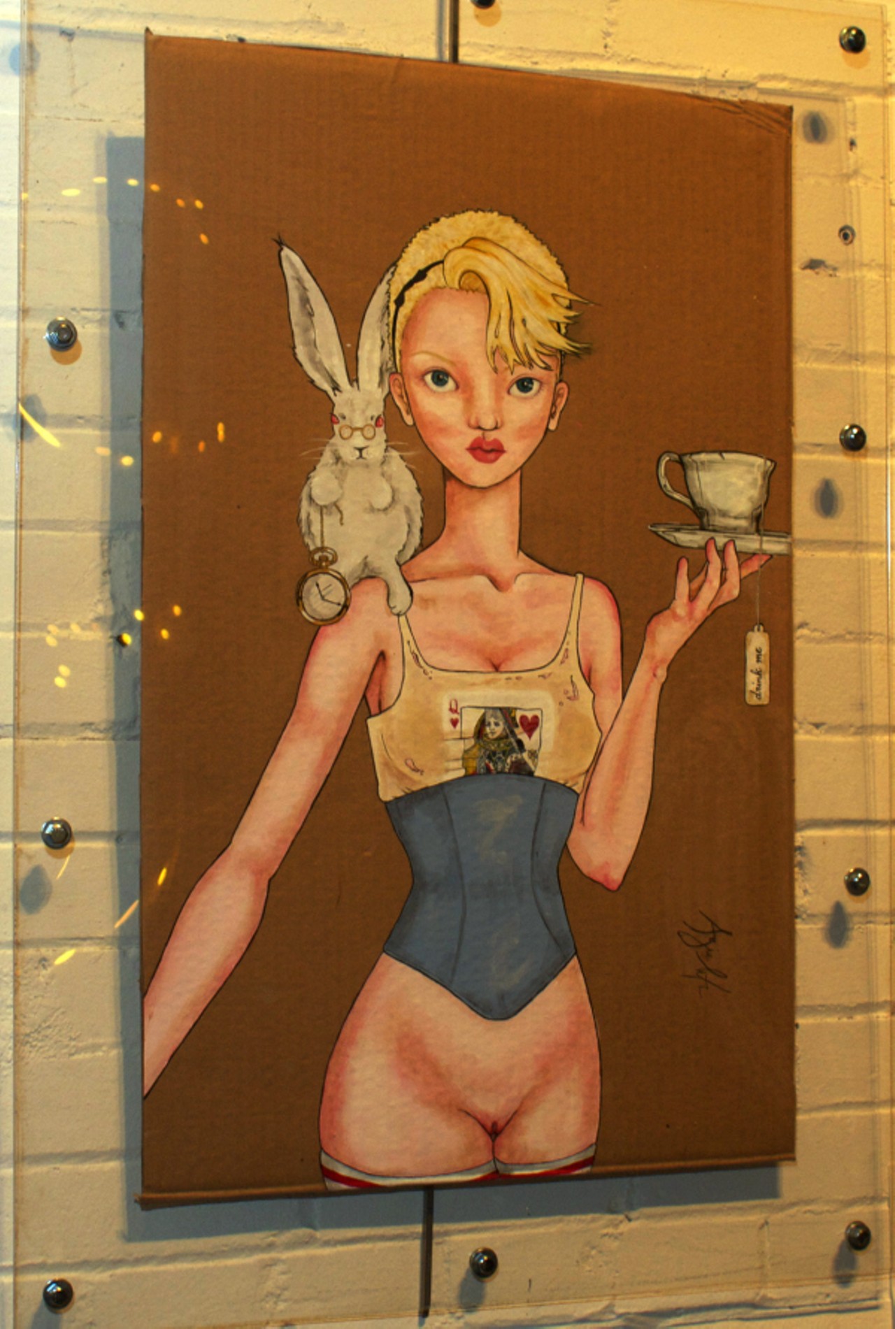 This acrylic painting by Angie Meuth is simply titled "Alice."&nbsp; As with most of her work, this was painted on cardboard and was selling for $350.