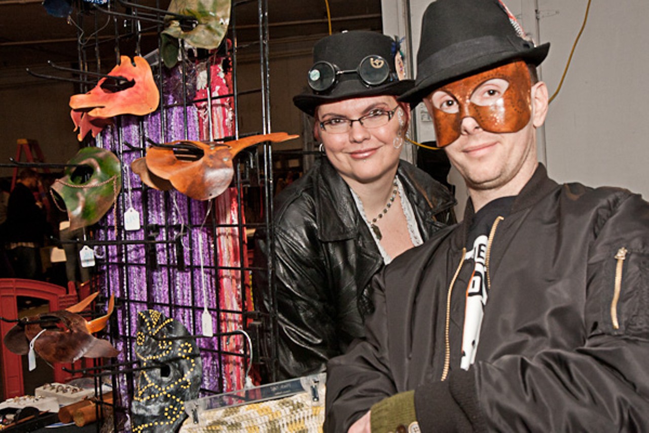 Mitch and Amber Shineman selling their leather masks.