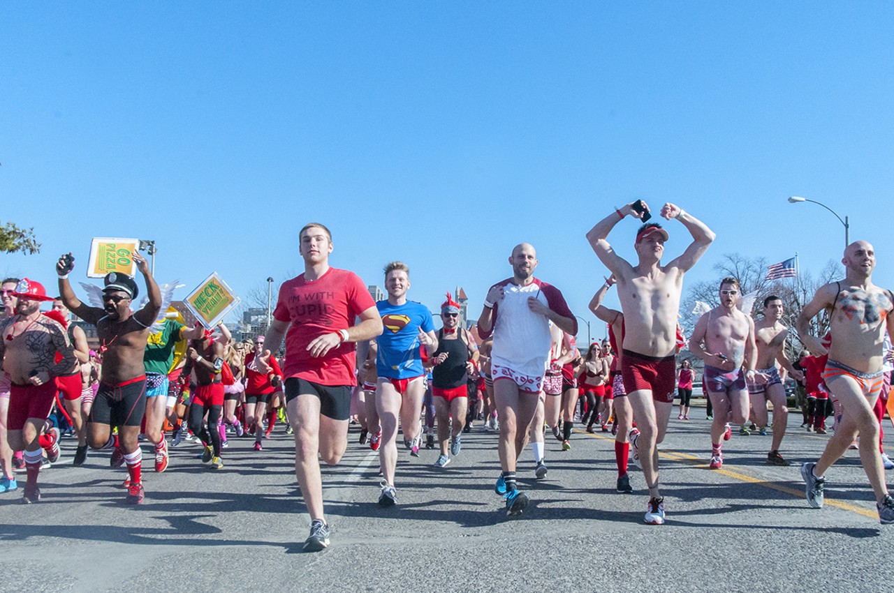 Runners embark from the start line of Cupid's Undie Run.