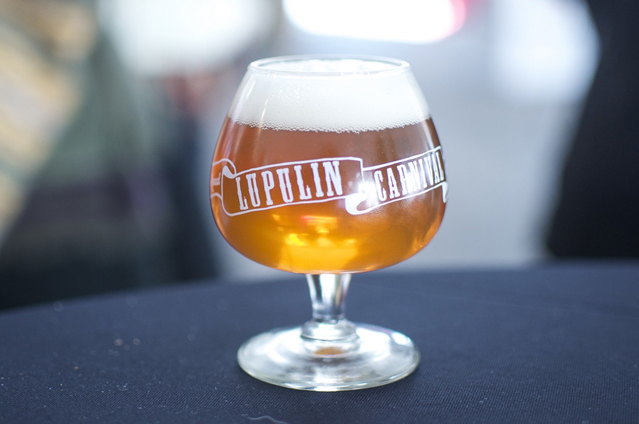 A souvenir glass for sampling the 40+ breweries at Lupulin Carnival 2015.