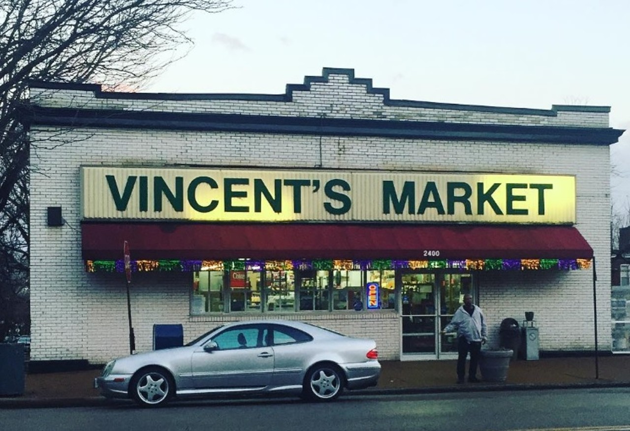 Vincent's Market
2400 S. 12th St. 
St. Louis, MO 63104
(314) 772-4710
Established in St. Louis in 1912, Vincent's Market is a Soulard institution. This local grocer has a great wine and beer selection, local ice cream, cheeses and charcuterie, and more. Photo courtesy of Instagram / soulardstl.