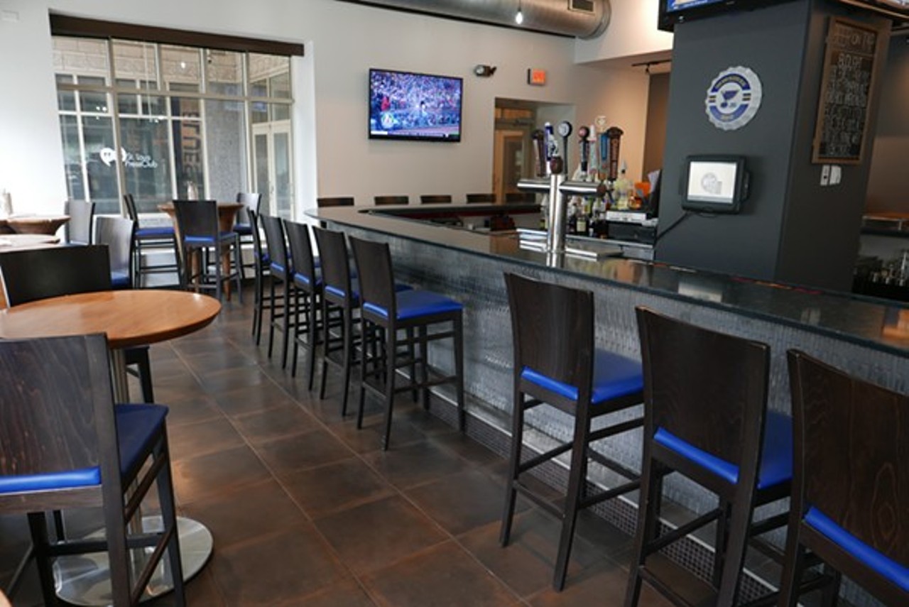 The Note
(200 N. 13th Street, 314-241-5888)
This new Downtown West bar is a Blues-themed, and NHL fans will especially enjoy the food menu. Appetizer names include &#147;Red Wings Suck&#148; (chicken wings) and &#147;Loaded Pucks&#148; (loaded tater tots). Every slider has a different number, each for a different retired Blues number, and each pizza has a number of a Blues enforcer. 
Photo credit: Desi Isaacson