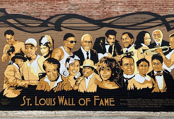 &#148;St. Louis Hall of Fame&#148;
    The Grove located by The Gramaphone (4243 Manchester Avenue)
    Mural by Grace Mccammond and Herbert Hoover Boys and Girls Club students
    Photo credit: Riverfront Times / @riverfronttimes on Instagram
