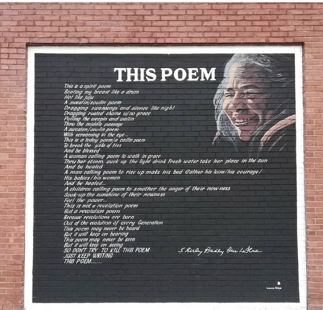 &#148;This Poem&#148;
Downtown St. Louis (3301 Washington Avenue) 
Art by Phil Jarvis and High Low Cafe. This poem is written by Shirley Bradley Price LeFlore, the late St. Louis Poet Laureate emeritus.
Photo credit: Tracy Jane Weidel / @muralsofstlouis on Instagram