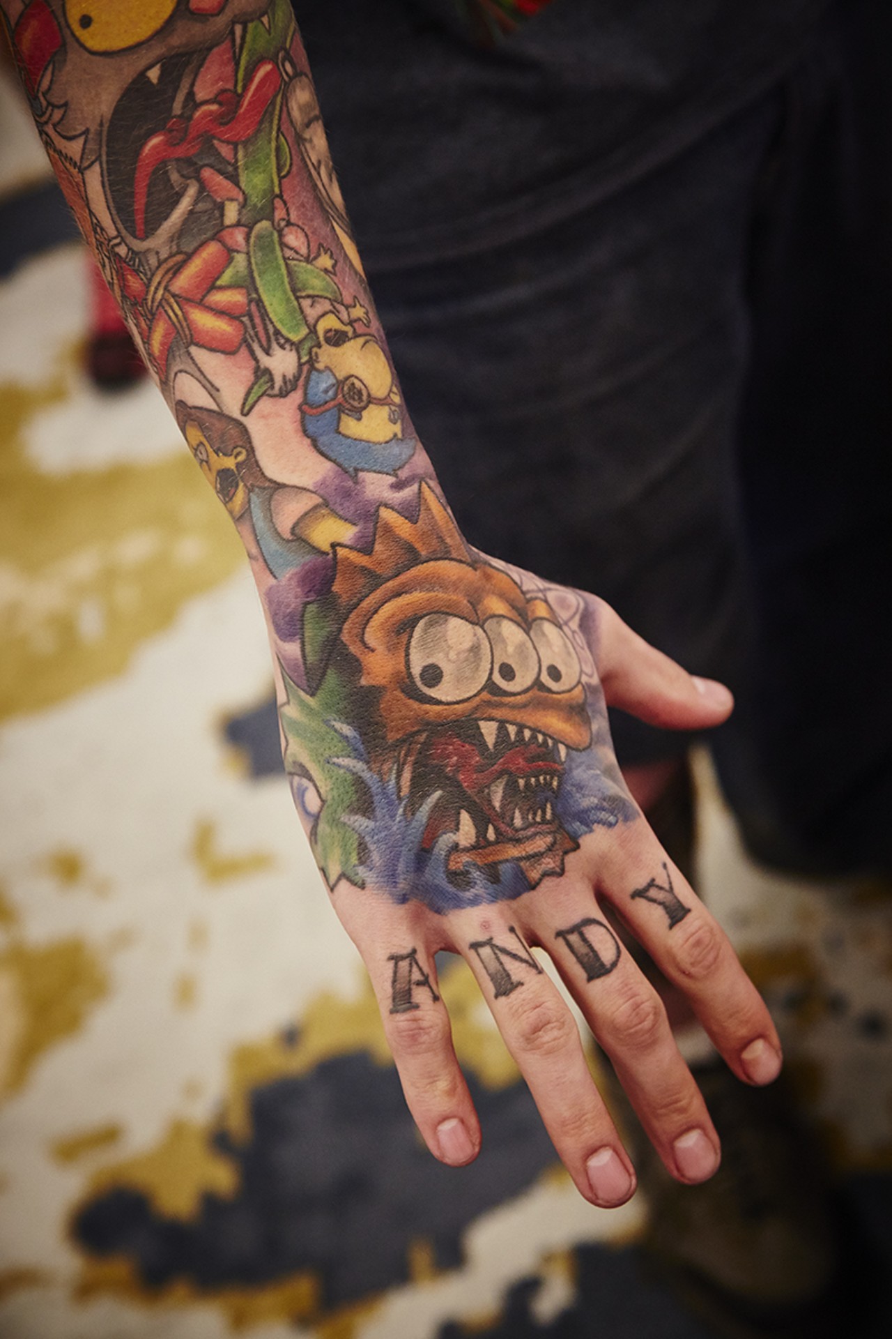 Andy and his cartoon ink forearm.