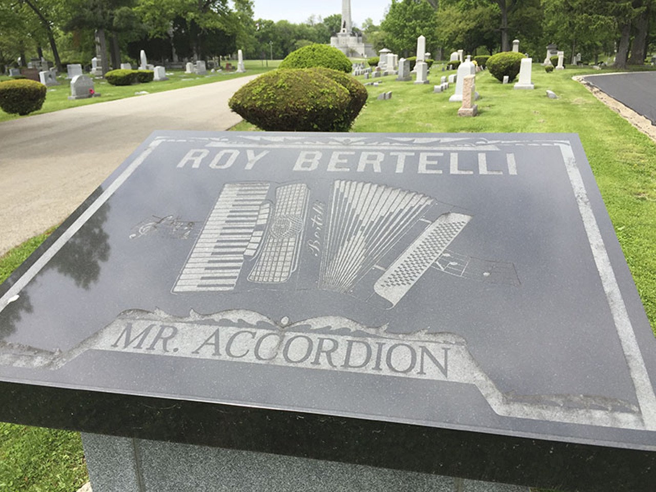 Lincoln's tomb is less than five miles north of Cozy in the Oak Ridge Cemetery (1441 Monument Avenue, 217-782-2717; www.lincolntomb.org). Pause inside the gates and pay your respects to Roy "Mr. Accordion" Bertelli. Photo by Jenna Murphy.