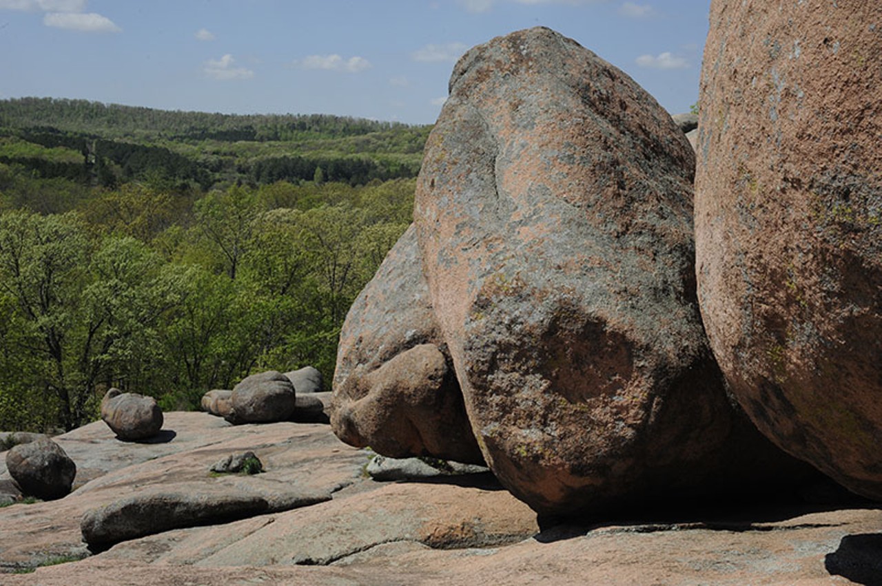 Start at Elephant Rocks State Park (7406 MO-21, Belleview; www.mostateparks.com/park/elephant-rocks-state-park). These massive red granite boulders slightly resembling pachyderms will test strategy, long jump, body contortioning and your ability to get down from something you were really excited about climbing. Just remember: what goes up, must come down. Two designated trails include a wheelchair-accessible one. However, half the fun is exploring these big boulders on your own path. Photo by Kelly Glueck.
