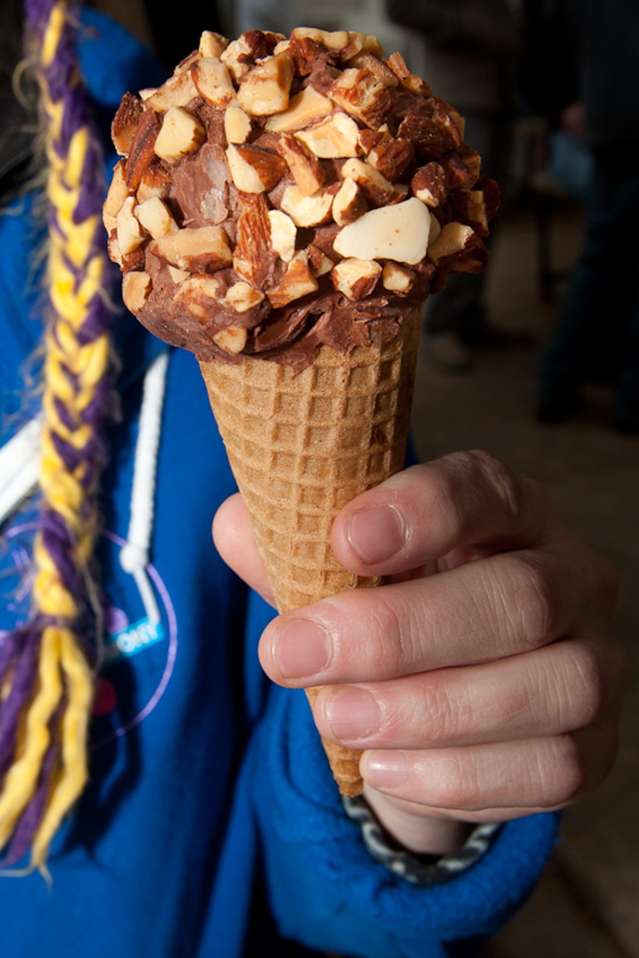A classic vanilla and chocolate cone topped with almonds from I Scream Cakes.&nbsp;