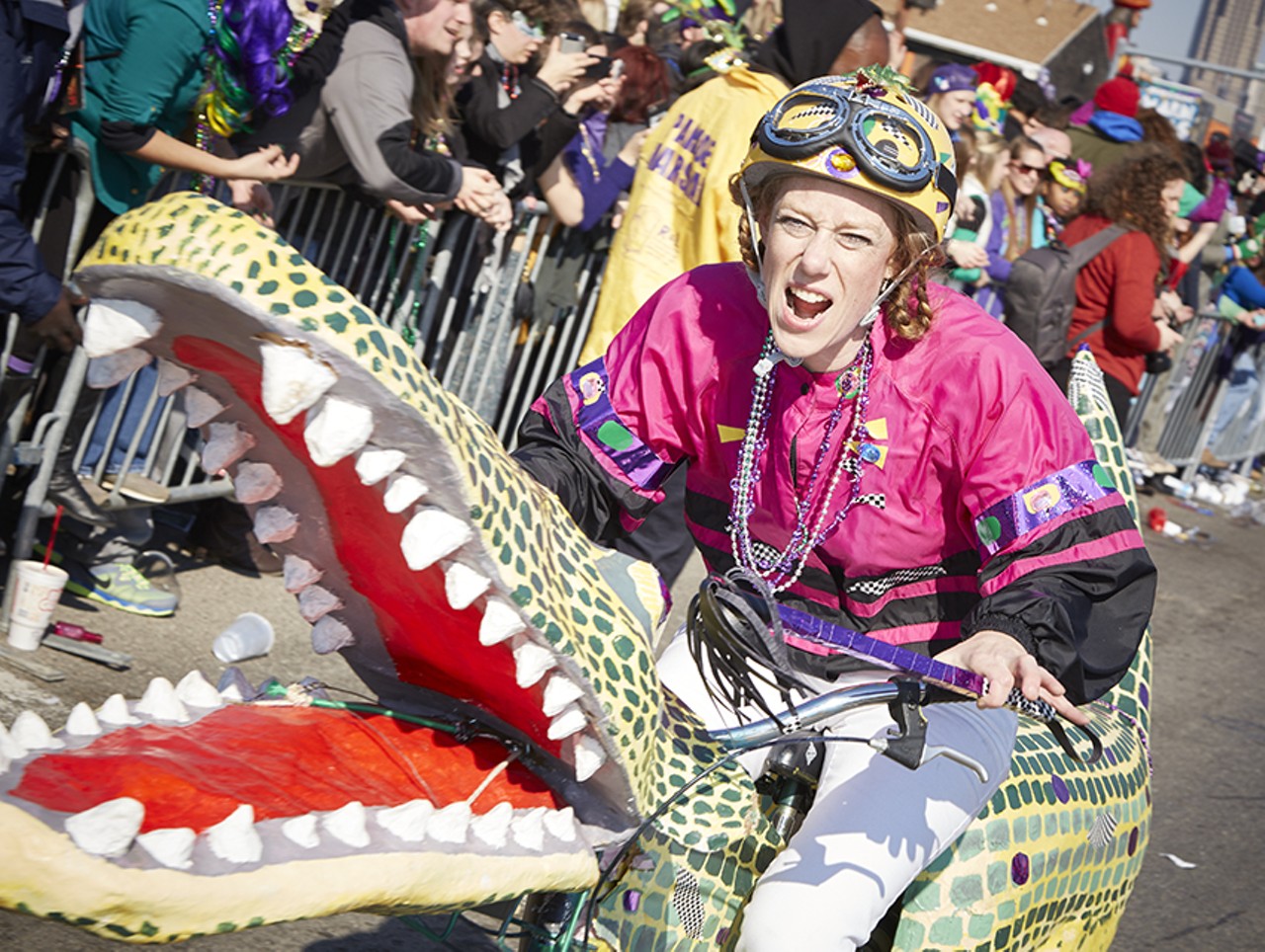 This biker who is racing away on a crocodile. Seriously, get on her level, people.